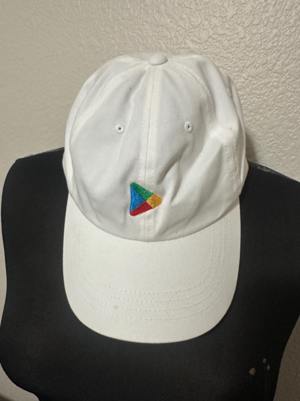 google White Cap with Multicolor Play Triangle Logo